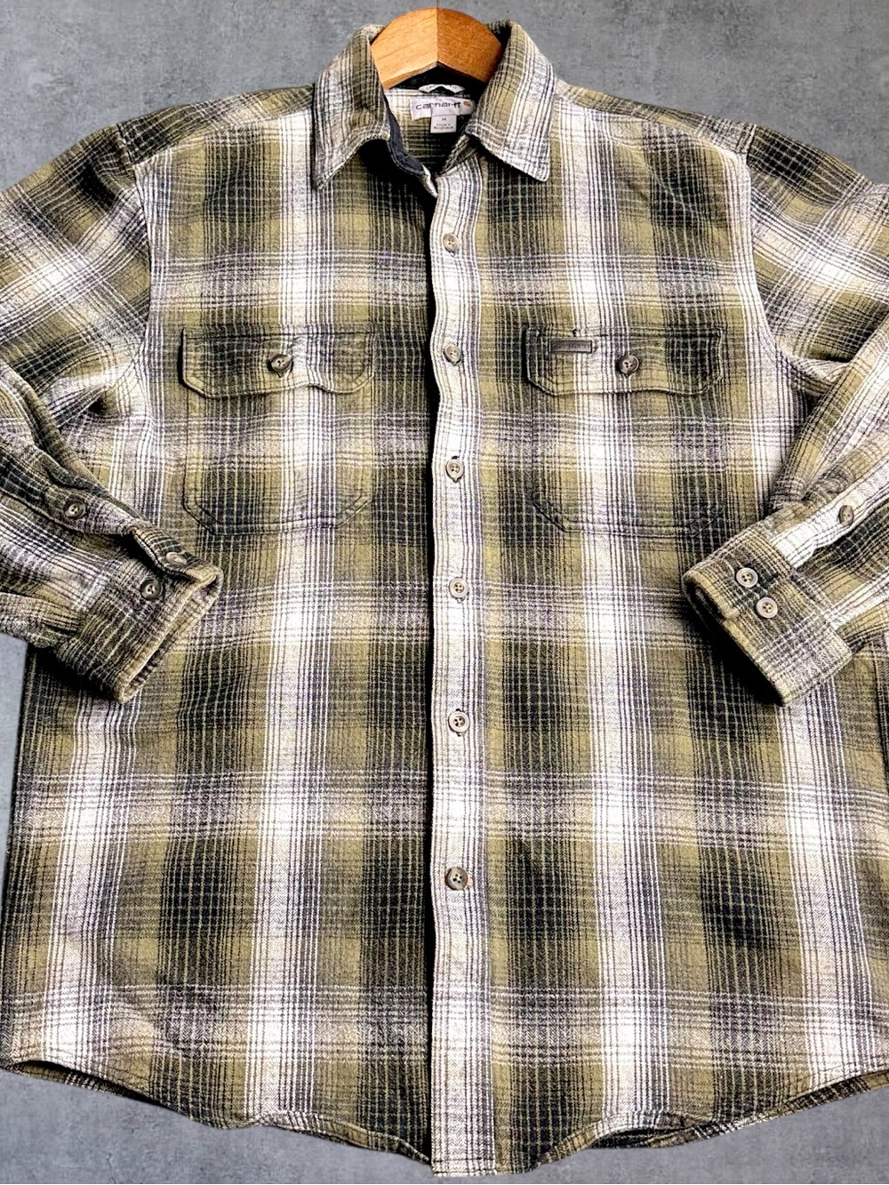 Carhartt Flannel Shirt Mens M Green Plaid Original Fit Workwear Fall 2013 Cotton